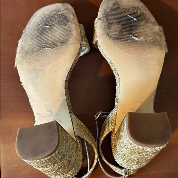 Lilly Pulitzer May Heeled Sandal Raffia Pearl Block Heel Gold Size 6.5 - Picture 12 of 16